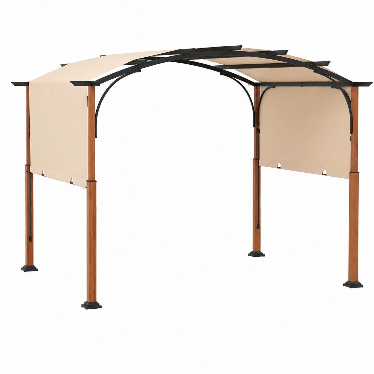 Pergolato da Giardino 3x3,6m con Tettuccio Retrattile, Struttura in Metallo, Beige