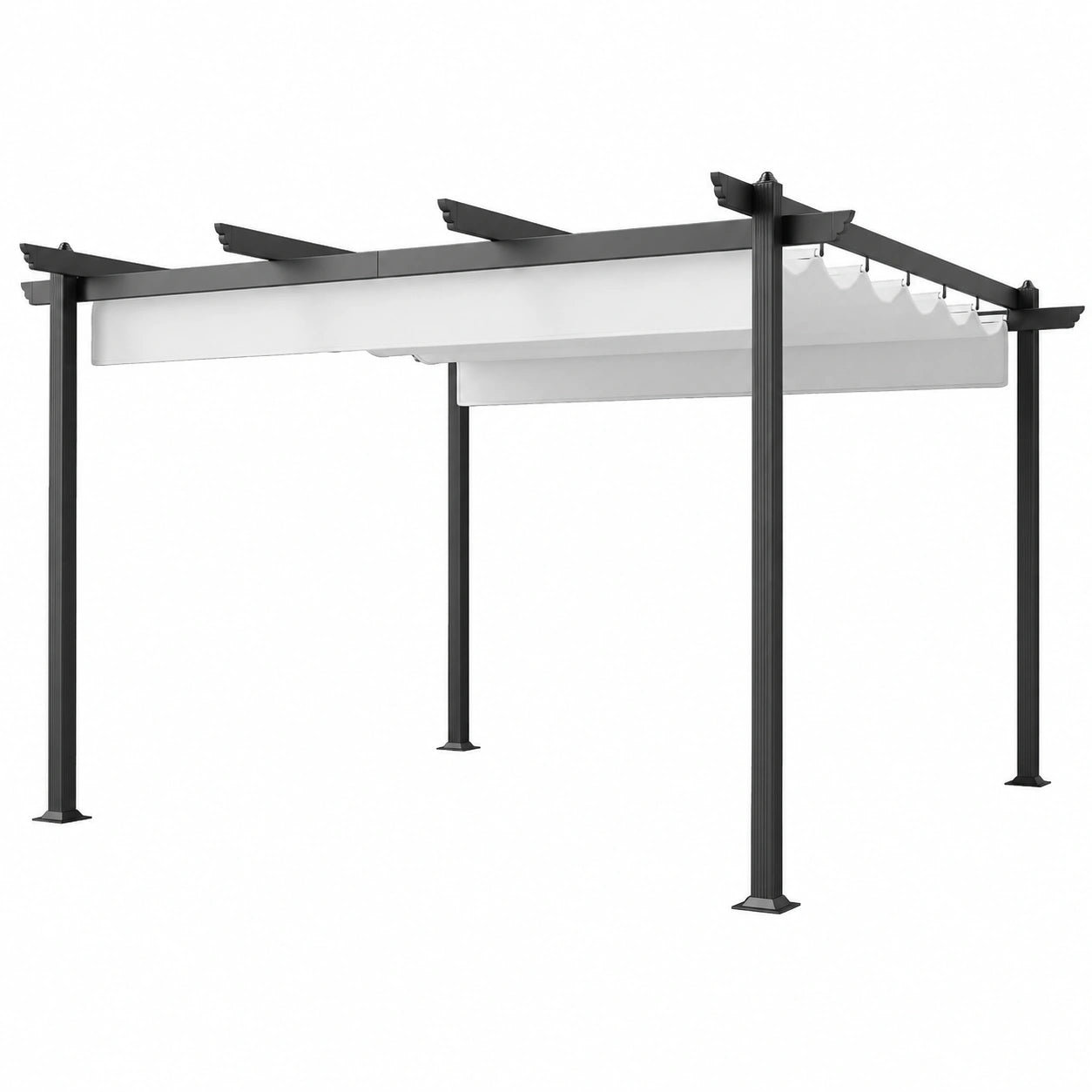 Pergolato Outsunny 4x4 m in Alluminio con Telo Retrattile, Gazebo per Giardino e Terrazzo, Bianco
