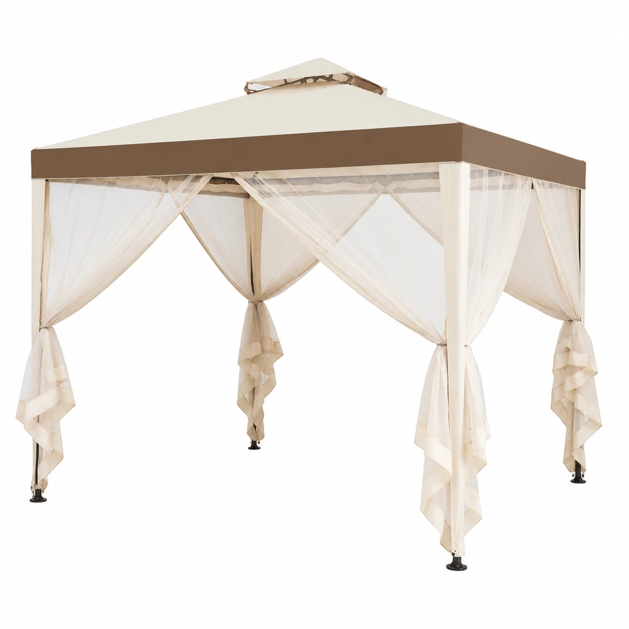 Gazebo da Giardino 3x3 m con Tettuccio Doppio e Zanzariera, Tende Laterali in Poliestere, Struttura Resistente all'Acqua per Esterni