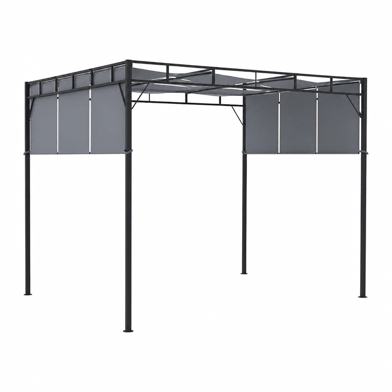Pergola da Giardino Outsunny 3x3m in Acciaio con Tettuccio Regolabile e Picchetti, Grigio Antracite
