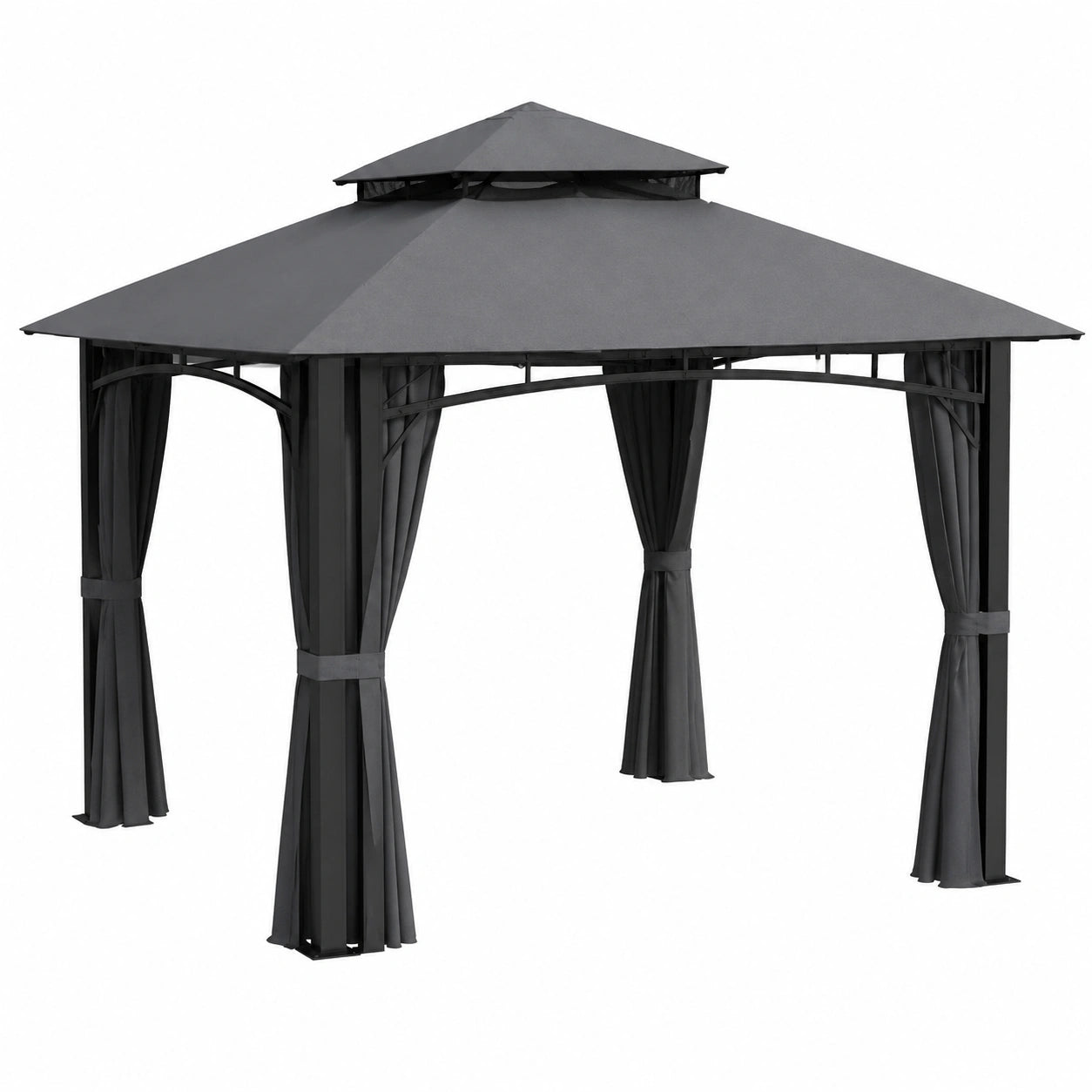 Gazebo in Ferro con Fioriera 3.3x3.3m, Resistente al Vento, Grigio