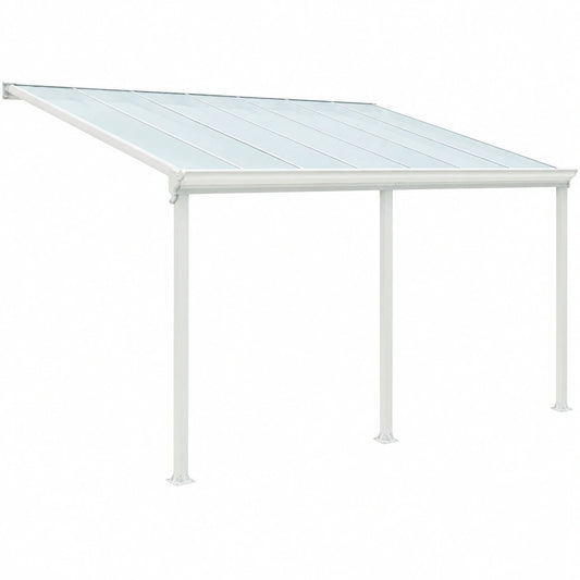 Pergola in Alluminio Bianca con Copertura UV in Policarbonato, 435x303x278 cm, Grondaia Integrata
