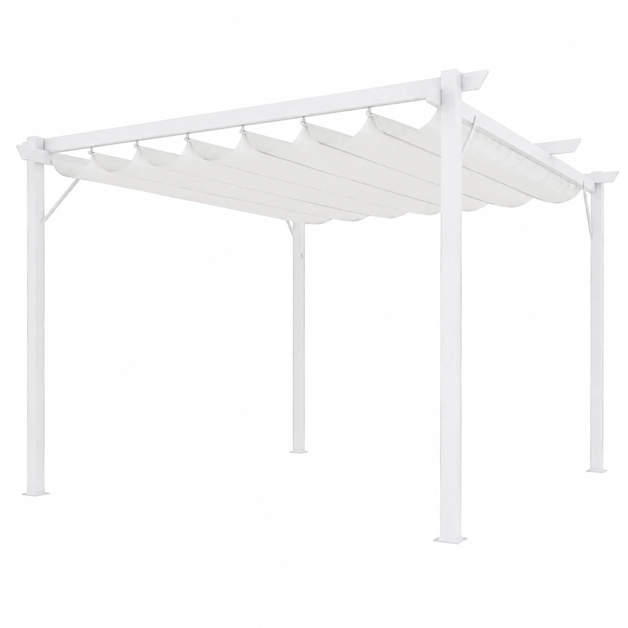 Gazebo da Giardino Pergola in Acciaio Bianco 3x4M con Telo Impermeabile Retrattile