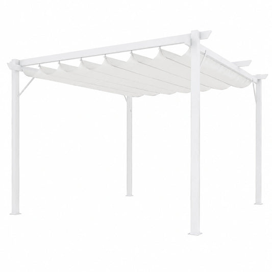 Gazebo da Giardino Pergola in Acciaio Bianco 3x4M con Telo Impermeabile Retrattile