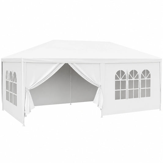 Gazebo da Esterno 6x3m con Pareti Rimovibili e Finestre, Perfetto per Feste, Bianco