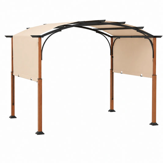 Pergolato da Giardino 3x3,6m con Tettuccio Retrattile, Struttura in Metallo, Beige