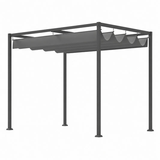Pergola da Giardino Outsunny 3x2m con Tettuccio Scorrevole e Drenaggio, Struttura in Metallo e Copertura in Poliestere, Grigio