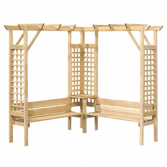Pergola Angolare con Panchina in Legno di Pino per Giardino