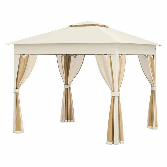 Gazebo Pieghevole Impermeabile 3,4x3,4 m con Zanzariera e Tende Laterali, Ideale per Giardino, Facile Montaggio, Include Borsa di Trasporto, Beige