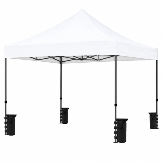 Tenda Gazebo 3x3m Pieghevole in Acciaio con Rivestimento Impermeabile e Anti-UV, Inclusa Borsa e Sacche Zavorra per Eventi (Bianco)
