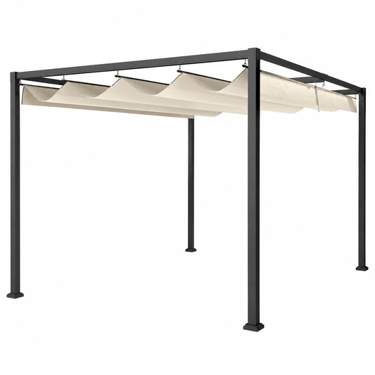 Pergola Outsunny 3x2 m con Tenda Retrattile e Struttura in Poliestere e Metallo