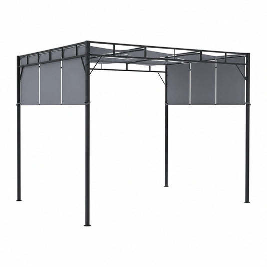 Pergola da Giardino Outsunny 3x3m in Acciaio con Tettuccio Regolabile e Picchetti, Grigio Antracite