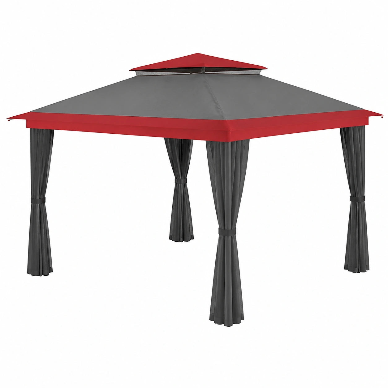 Gazebo pieghevole impermeabile con zanzariera, grigio e rosso 3,92 x 3,92 m, protezione UV 50+, ideale per feste