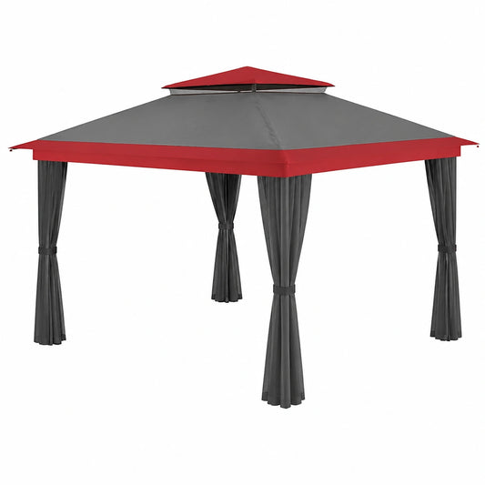 Gazebo pieghevole impermeabile con zanzariera, grigio e rosso 3,92 x 3,92 m, protezione UV 50+, ideale per feste