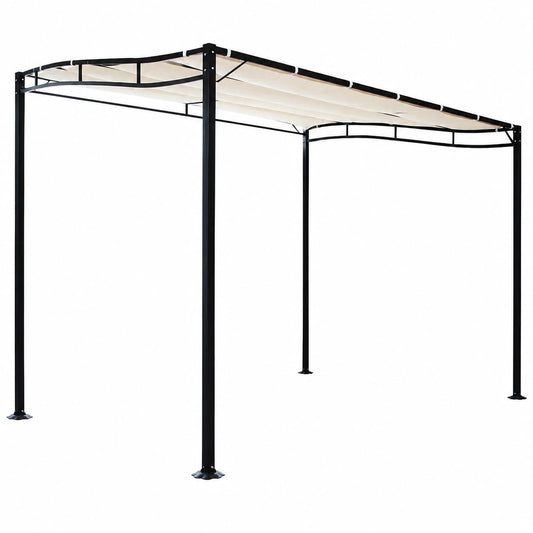 Gazebo Pergola Addossata 3x4 Metallo Nero con Telo Beige per Giardino