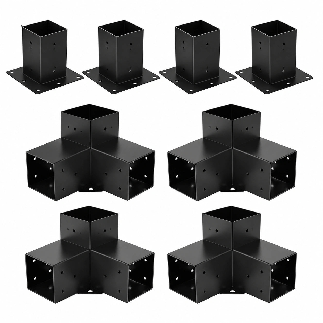 Set di Staffe Angolari 3 Vie 90° per Pergolato, Adatto a Pali 100x100mm, Kit Montaggio in Acciaio per Strutture Esterne, 8 Pezzi