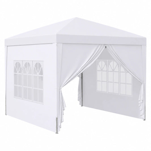 Gazebo Pieghevole 3x3 Outsunny con Finestre e Pannelli Laterali, Bianco