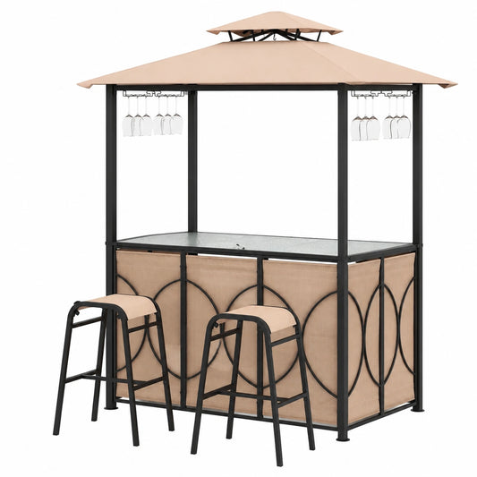 Gazebo da Barbecue con Sgabelli e Doppio Tetto Resistente